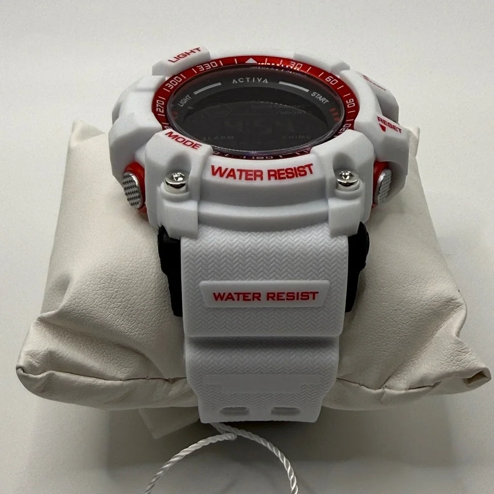 Activa Mens Digital Sports Watch White Red Resin Strap ACW8020-012 New